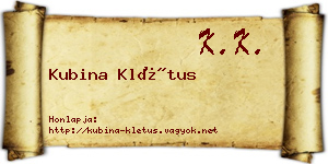 Kubina Klétus névjegykártya